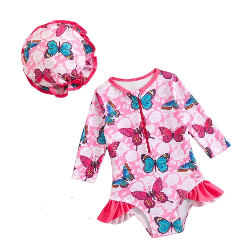 Traje de Baño con Gorro Mariposas