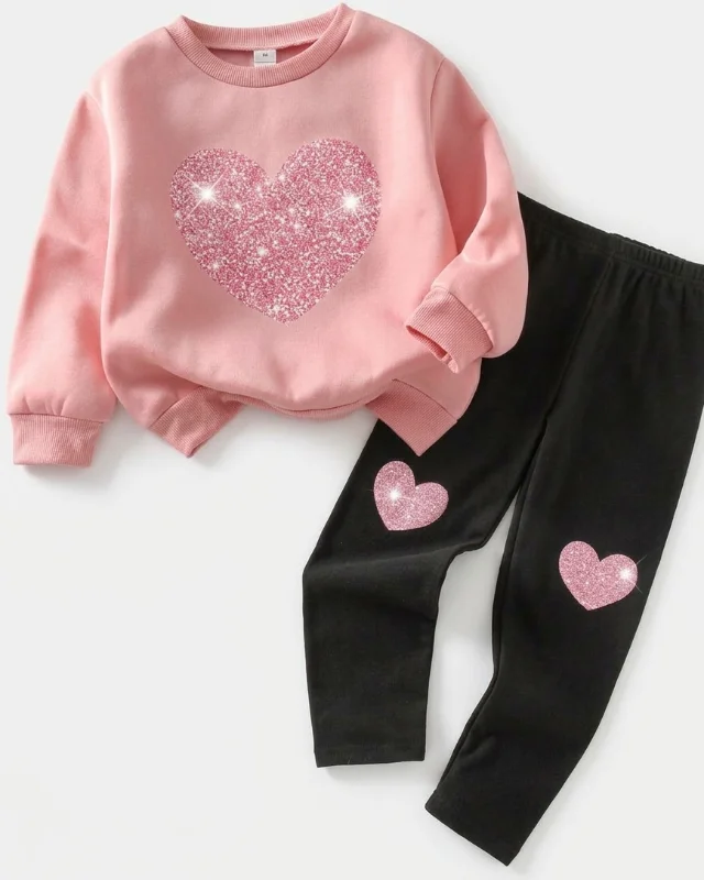 Conjunto de Sudadera con Corazon Rosa