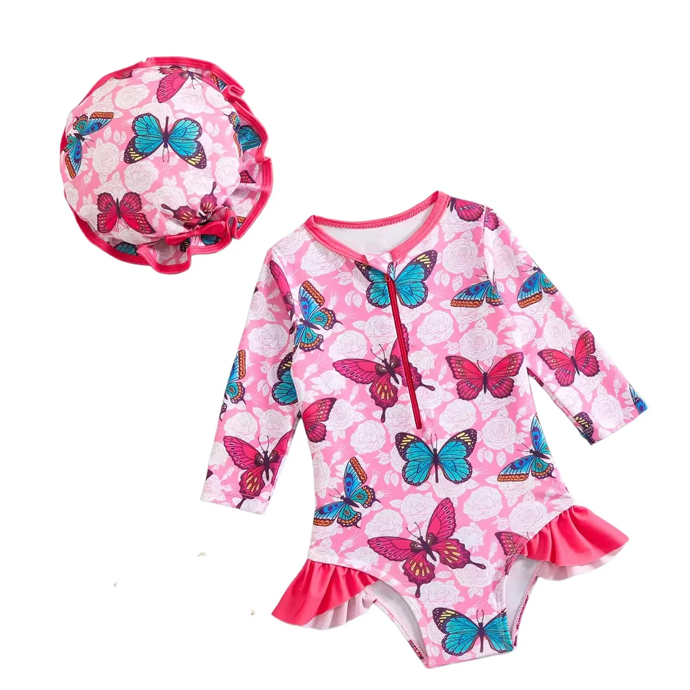 Traje de Baño con Gorro Mariposas